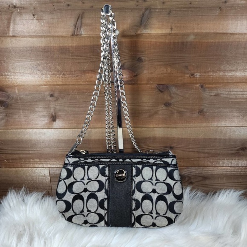 Coach Black & Gray Jacquard Wristlet/Crossbody